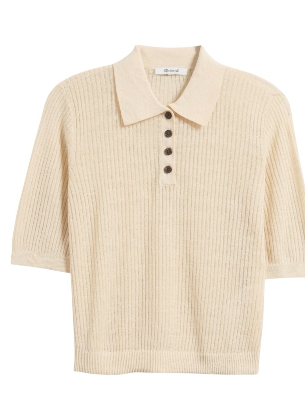 Madewell Women’s Short Sleeve Linen Blend Polo Sweater NWT S Beach Sand - Picture 4 of 6